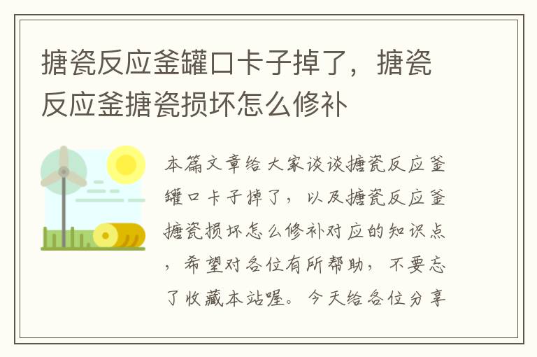 搪瓷反应釜罐口卡子掉了，搪瓷反应釜搪瓷损坏怎么修补