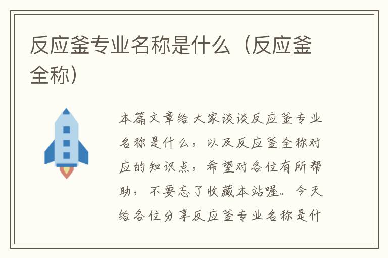 反应釜专业名称是什么（反应釜全称）