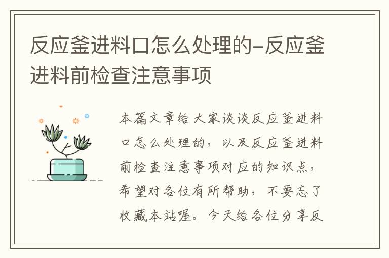 反应釜进料口怎么处理的-反应釜进料前检查注意事项