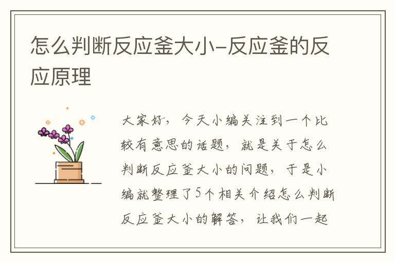 怎么判断反应釜大小-反应釜的反应原理