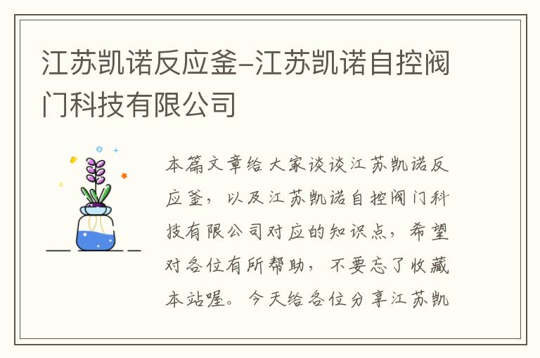 江苏凯诺反应釜-江苏凯诺自控阀门科技有限公司