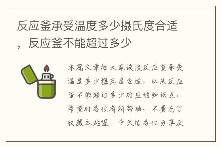 反应釜承受温度多少摄氏度合适，反应釜不能超过多少