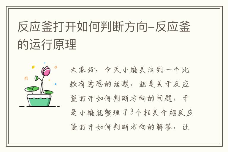 反应釜打开如何判断方向-反应釜的运行原理