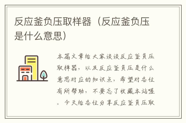 反应釜负压取样器（反应釜负压是什么意思）