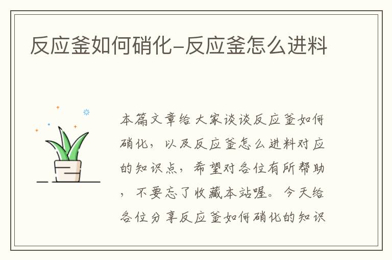 反应釜如何硝化-反应釜怎么进料