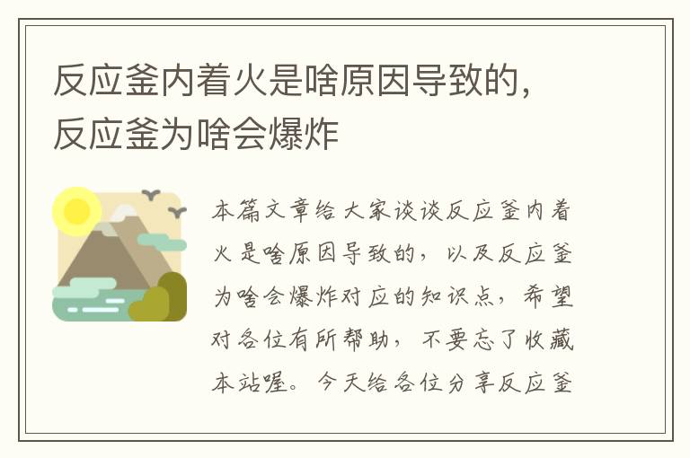 反应釜内着火是啥原因导致的，反应釜为啥会爆炸