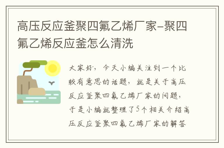 高压反应釜聚四氟乙烯厂家-聚四氟乙烯反应釜怎么清洗