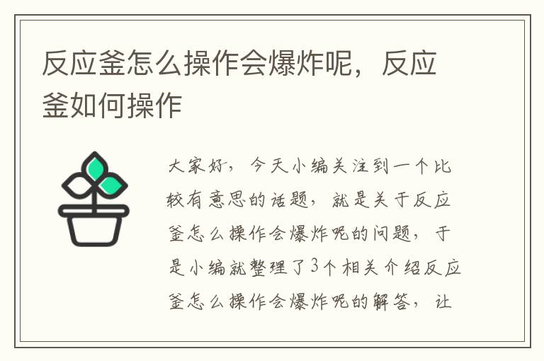 反应釜怎么操作会爆炸呢，反应釜如何操作