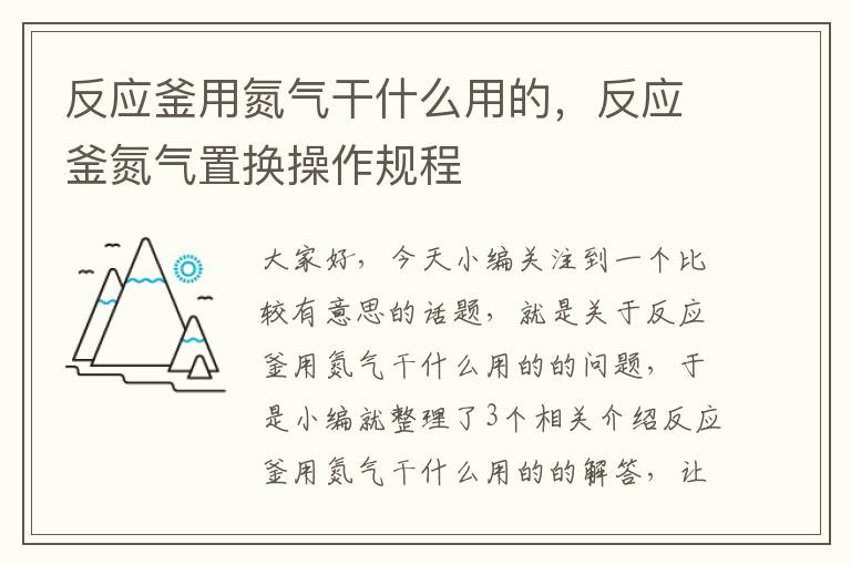 反应釜用氮气干什么用的，反应釜氮气置换操作规程