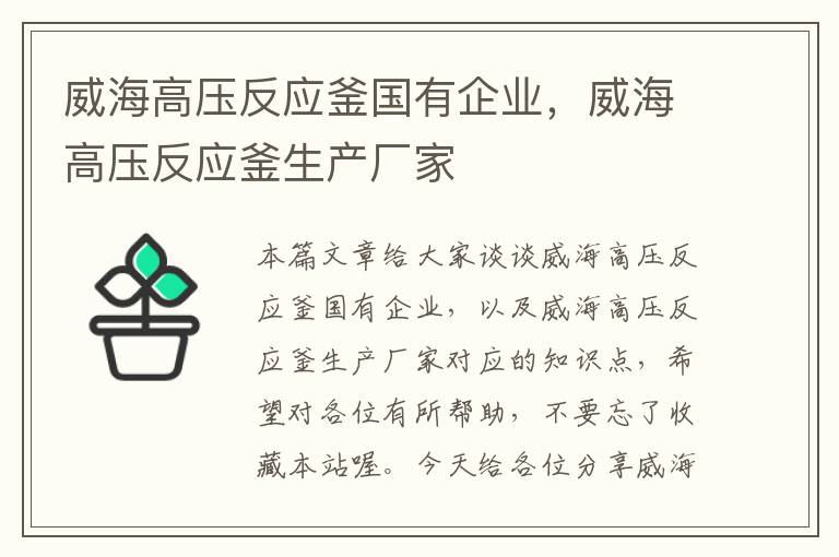 威海高压反应釜国有企业，威海高压反应釜生产厂家