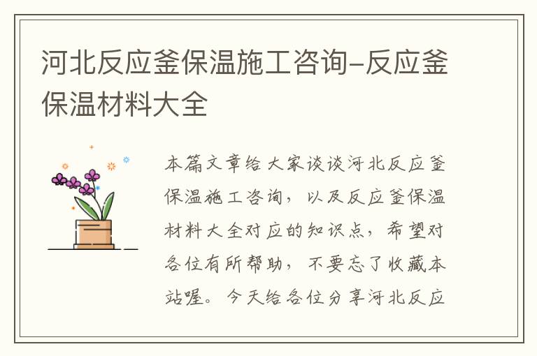 河北反应釜保温施工咨询-反应釜保温材料大全