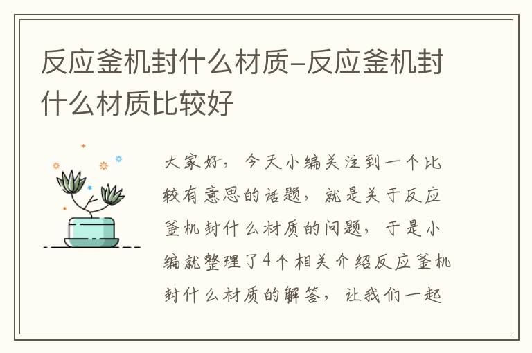 反应釜机封什么材质-反应釜机封什么材质比较好