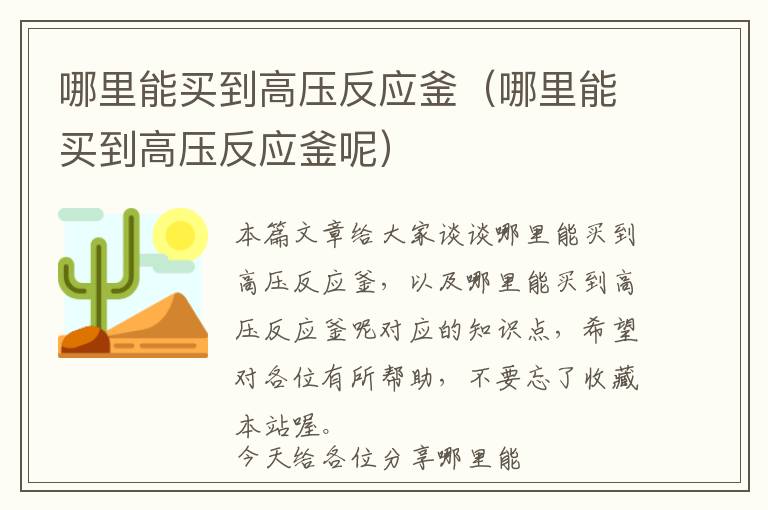 哪里能买到高压反应釜（哪里能买到高压反应釜呢）