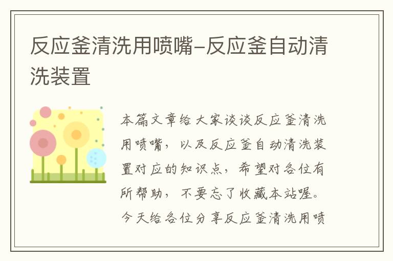 反应釜清洗用喷嘴-反应釜自动清洗装置