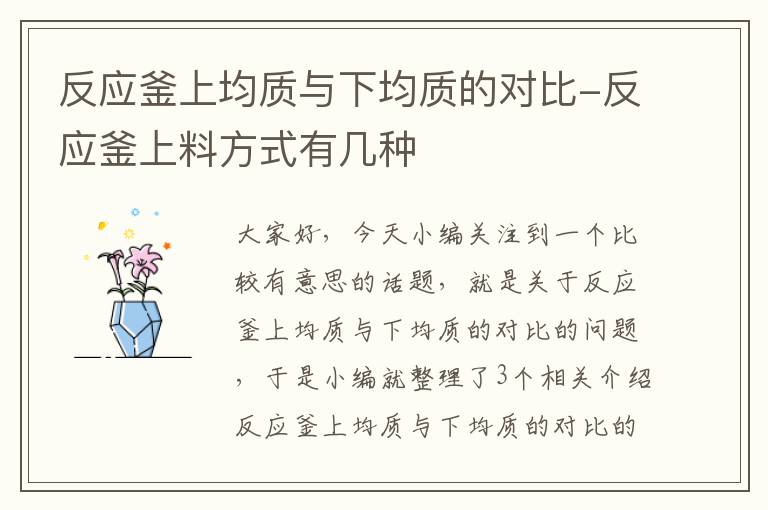 反应釜上均质与下均质的对比-反应釜上料方式有几种