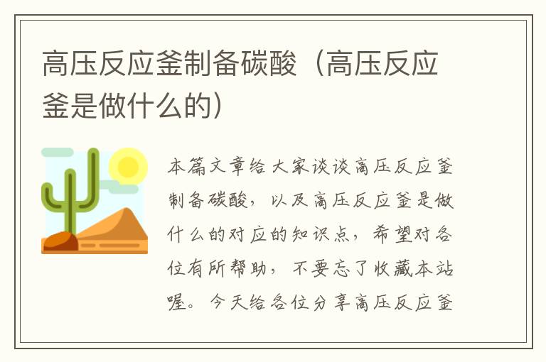 高压反应釜制备碳酸（高压反应釜是做什么的）