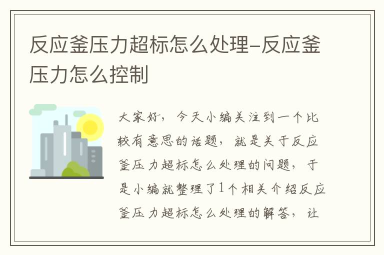 反应釜压力超标怎么处理-反应釜压力怎么控制