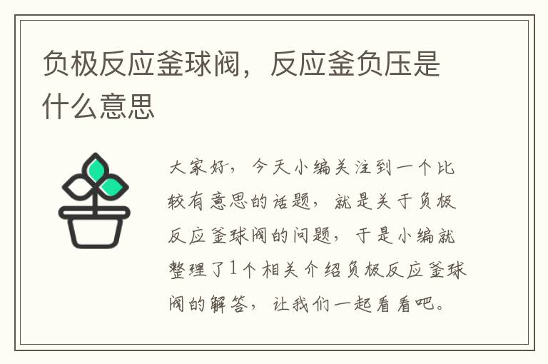 负极反应釜球阀，反应釜负压是什么意思