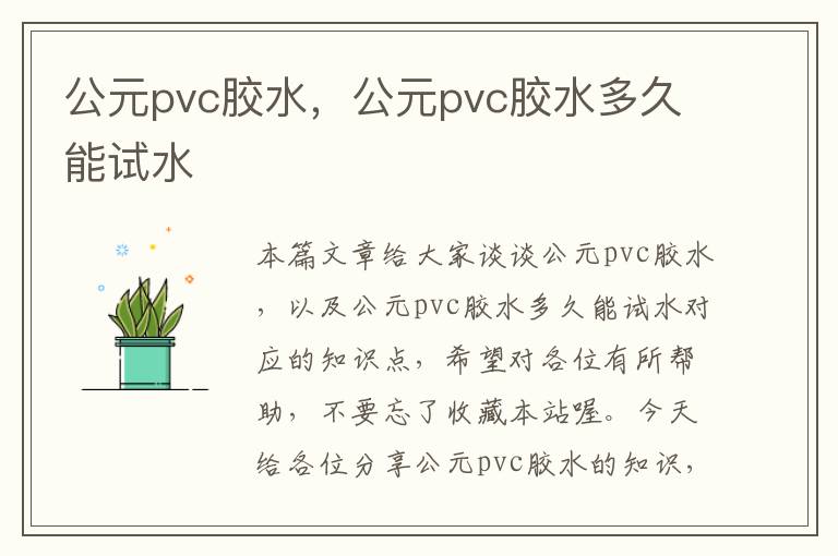 公元pvc胶水，公元pvc胶水多久能试水