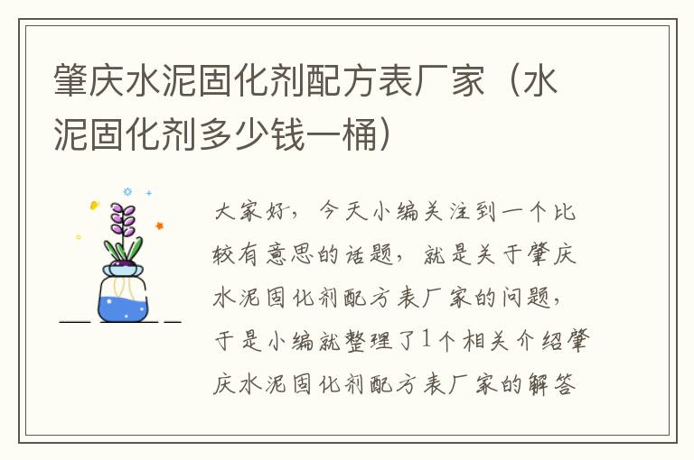 肇庆水泥固化剂配方表厂家（水泥固化剂多少钱一桶）