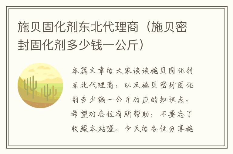 施贝固化剂东北代理商（施贝密封固化剂多少钱一公斤）