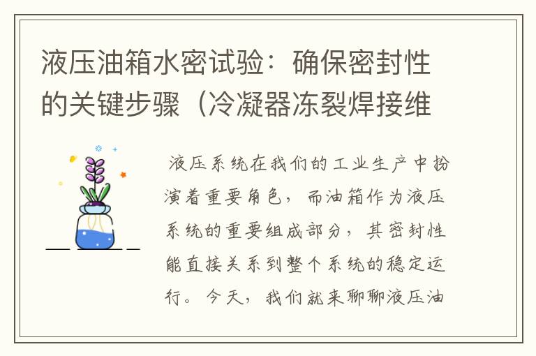 液压油箱水密试验：确保密封性的关键步骤（冷凝器冻裂焊接维修视频）