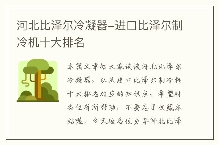 河北比泽尔冷凝器-进口比泽尔制冷机十大排名