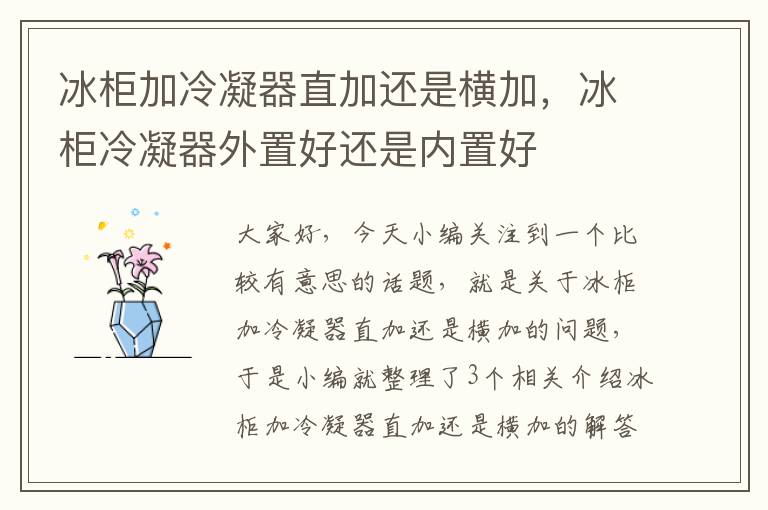 冰柜加冷凝器直加还是横加，冰柜冷凝器外置好还是内置好