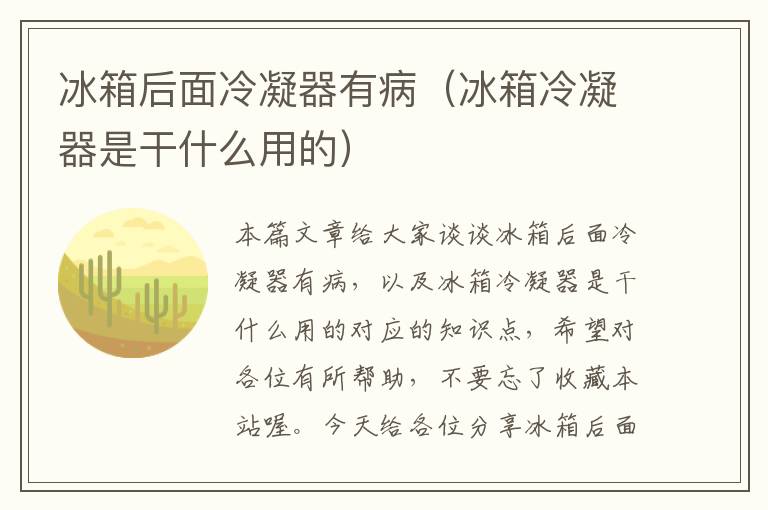 冰箱后面冷凝器有病（冰箱冷凝器是干什么用的）