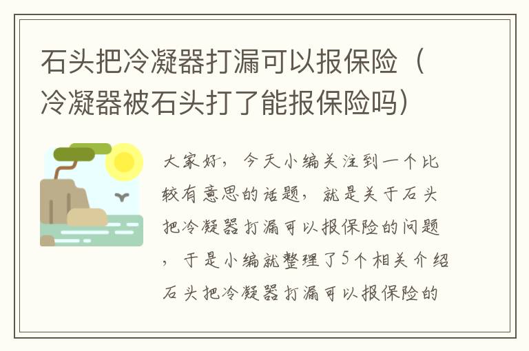 石头把冷凝器打漏可以报保险（冷凝器被石头打了能报保险吗）