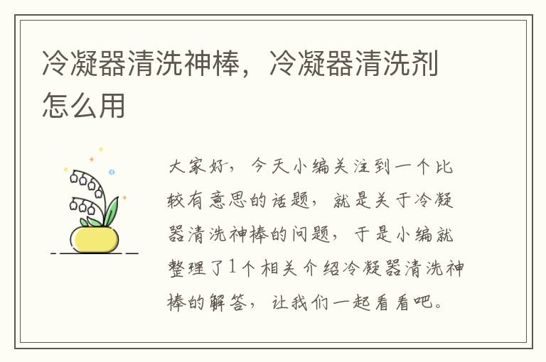 冷凝器清洗神棒，冷凝器清洗剂怎么用