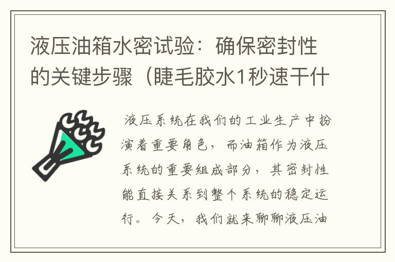 液压油箱水密试验：确保密封性的关键步骤（睫毛胶水1秒速干什么意思）