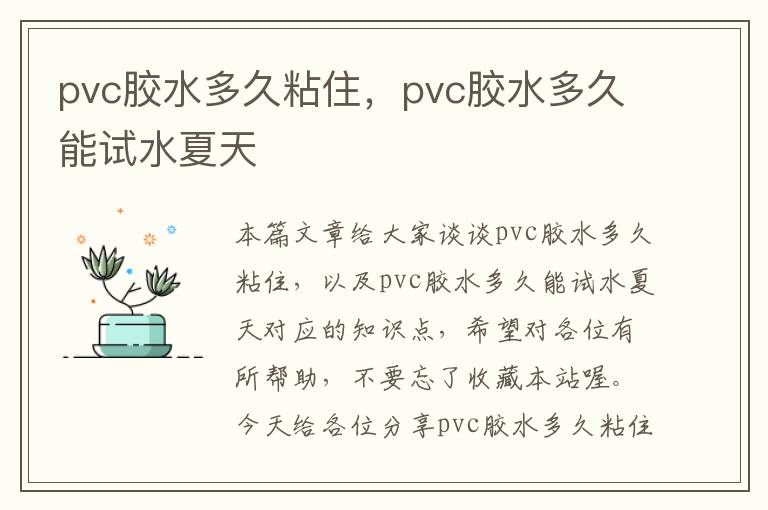 pvc胶水多久粘住，pvc胶水多久能试水夏天