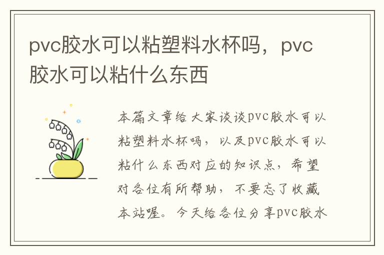 pvc胶水可以粘塑料水杯吗，pvc胶水可以粘什么东西