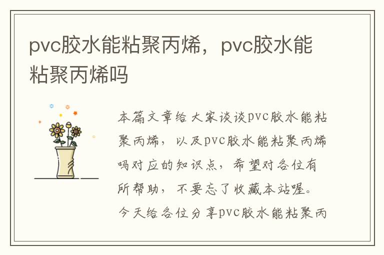 pvc胶水能粘聚丙烯，pvc胶水能粘聚丙烯吗