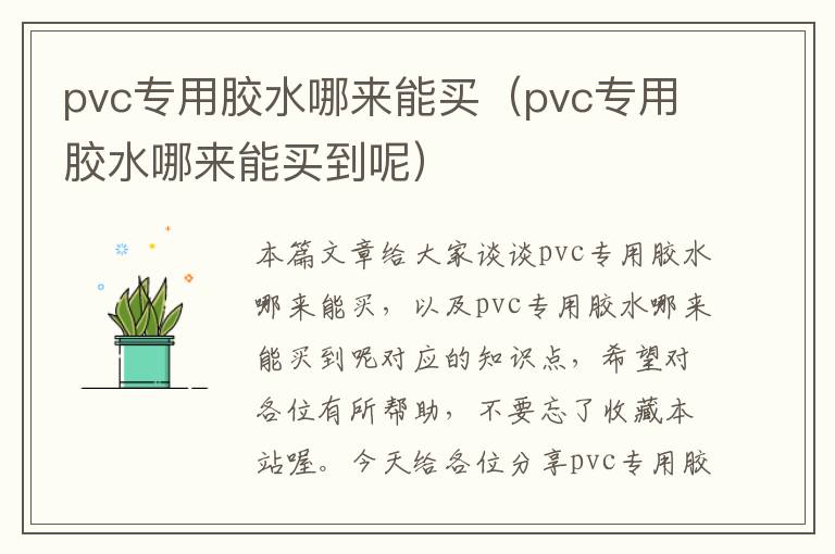 pvc专用胶水哪来能买（pvc专用胶水哪来能买到呢）