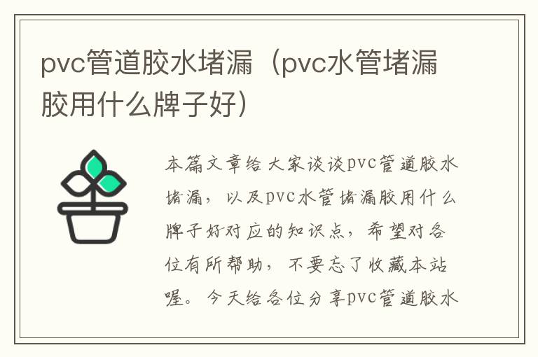 pvc管道胶水堵漏（pvc水管堵漏胶用什么牌子好）